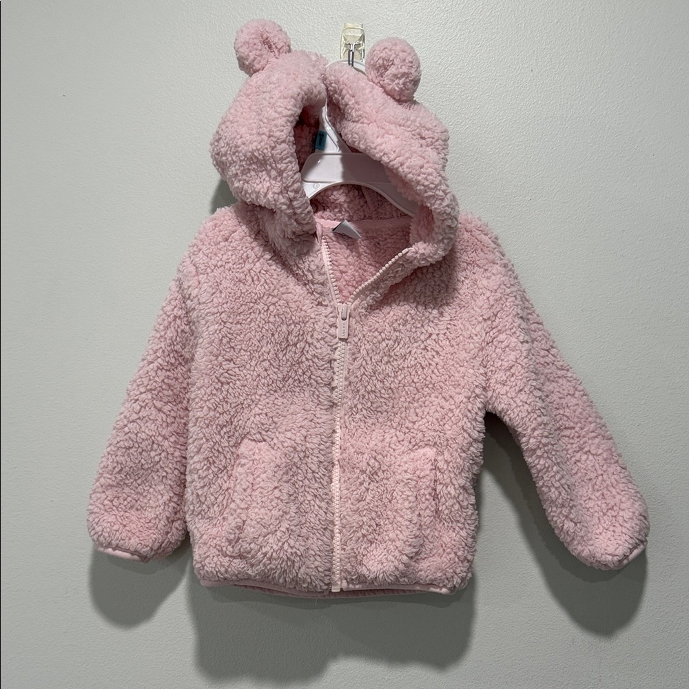 Old Navy Light Pink Sherpa Hooded Zip-Up Jacket With Ear Hood